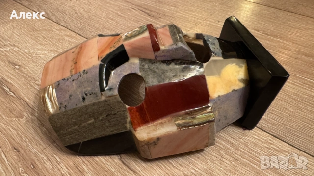 Винтиж маска на маите, ръчно изработена от полускъпоценни камъни., снимка 3 - Антикварни и старинни предмети - 53225663