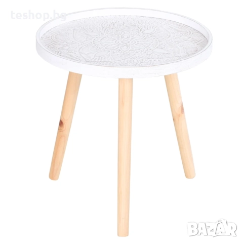 Холна / помощна маса - кръгла маса с резбован флорален декор