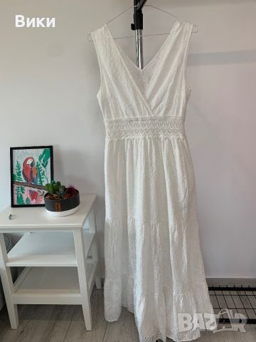 Дълга бяла рокля в размер 38, подходяща за S/M, снимка 4 - Рокли - 46260512
