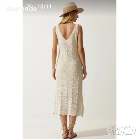 Бежова лятна плетена рокля 100% памук, снимка 2 - Рокли - 51438531
