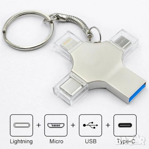 USB ФЛАШКА 4-В-1 метална за всички устройства 256GB, снимка 5 - USB Flash памети - 46743721