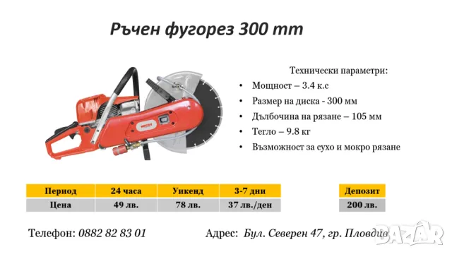 Фугорез под наем, снимка 1 - Други инструменти - 49180355