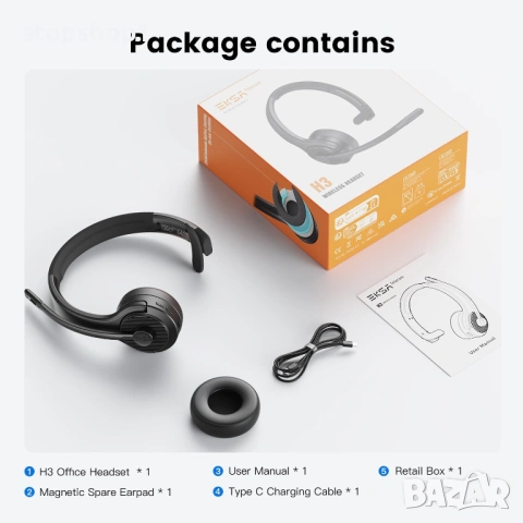 EKSA H3 Trucker Bluetooth Headset V5.4, Безжични слушалки с микрофон, шумопотискане, бутон за изключ, снимка 5 - Bluetooth слушалки - 54227553