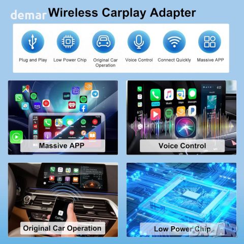 CarPlay безжичен адаптер за iPhone, Mini Wireless Carplay адаптер Dongle за Apple, снимка 2 - Аксесоари и консумативи - 46555181