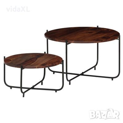 vidaXL Комплект маси за кафе, 2 бр, шишамово дърво масив, 60x35 cм（SKU:246015, снимка 1 - Маси - 45909705