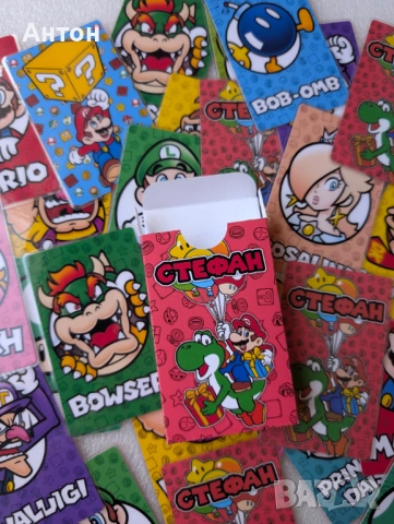 Персонализирани ламинирани мемори карти Супер Марио с име на детето с кутийка., снимка 9 - Образователни игри - 54179996