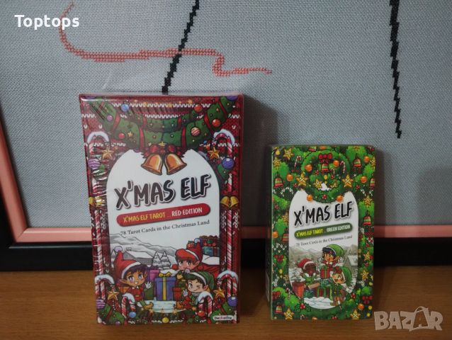 Коледни таро карти - X'mas Elf Red Edition Tarot и Green Edition 7х12см, книжка, снимка 1 - Карти за игра - 43392648