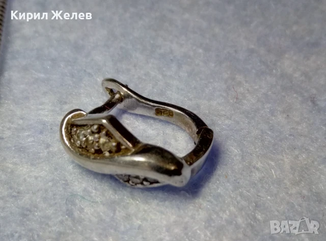 СКЪПОЦЕННА СРЕБЪРНА ОБЕЦА СРЕБРО 925 АНГЛИЯ с БЯЛА ПОЗЛАТА и ИСКРЯЩИ ЦИРКОНИ 50154, снимка 6 - Обеци - 50542261