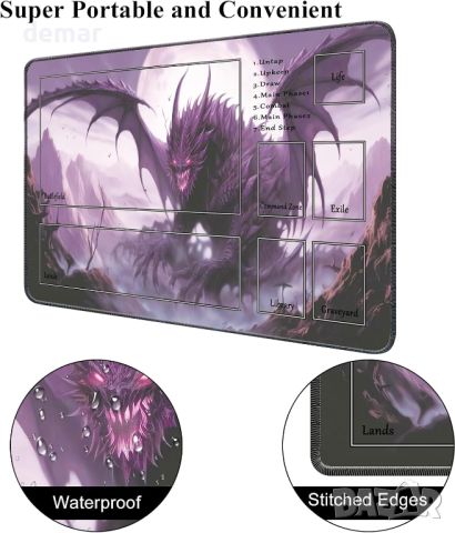 Nkddert MTG Playmat, 60 x 35 см подложка с дракон за MTG и други игри с карти, противоплъзгаща се, снимка 6 - Аксесоари - 46780951