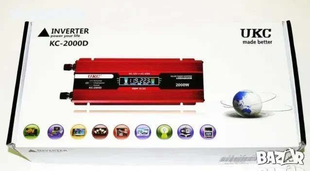 UKC инвертор KC-2000D, 12V-220V, 2000W - с дисплей, снимка 4 - Ножове - 50852266