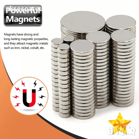 10 бр. Супер силни нови неодимови дискови малки 20 х 2 мм. мощни магнити за хладилник и офис магнит, снимка 2 - Други - 50524068