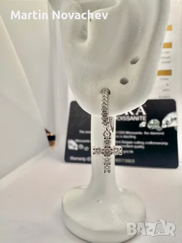 Сребърни обеци кръстчета с мойсанит (Диамант), снимка 6 - Обеци - 49718169