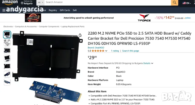 2280 M.2 NVME PCIe SSD to 2.5 SATA HDD Board Caddy Bracket Dell Precision 7530 7540 M7530 M7540 , снимка 3 - Дънни платки - 46885617