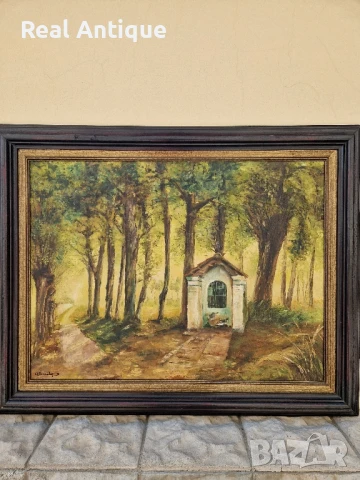 Прекрасна антикварна френска картина масло върху платно , снимка 3 - Антикварни и старинни предмети - 50645619