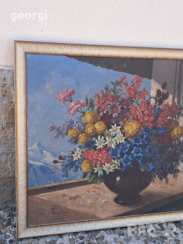 картина букет цветя във ваза маслени бои върху платно , снимка 4 - Картини - 53845272