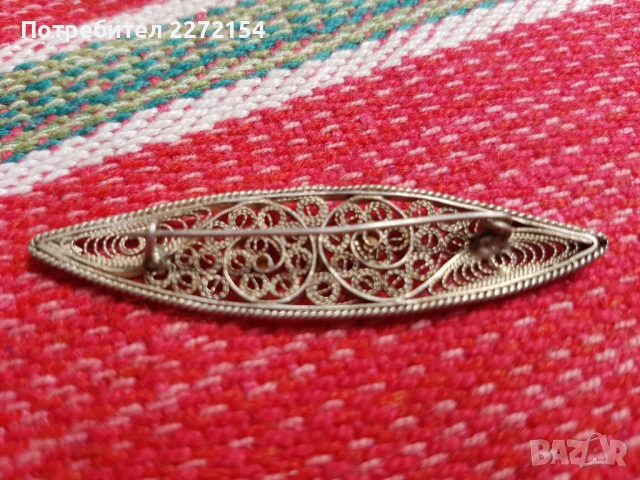 Сребърна брошка филигран , снимка 2 - Антикварни и старинни предмети - 51278677