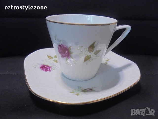 № 8506  Колекционерски двоен сет порцеланова чашка с чинийка – Wanol Poland 