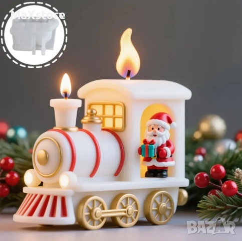 3D Коледен локомотив с дядо Коледа силиконов молд форма свещи гипс сапун смола фондан шоколад , снимка 2 - Форми - 52464527