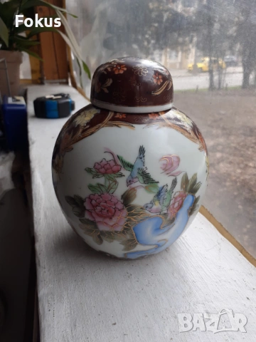 Сатцума Satsuma стара ваза буркан с капак порцелан печат, снимка 4 - Антикварни и старинни предмети - 53340281