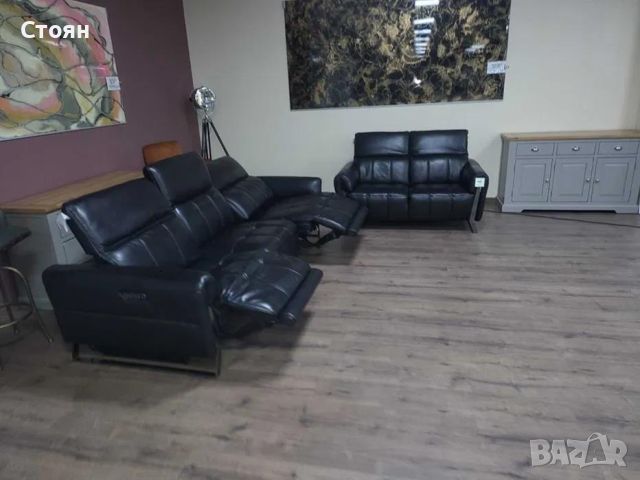 Дизайнерски черни кожени дивани тройка и двойка, снимка 4 - Дивани и мека мебел - 46474989