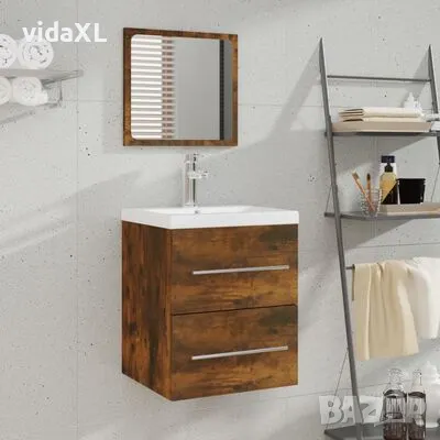 vidaXL Шкаф за баня с огледало, Опушен дъб, 41x38,5x48 см(SKU:820469), снимка 2 - Шкафове - 49130478