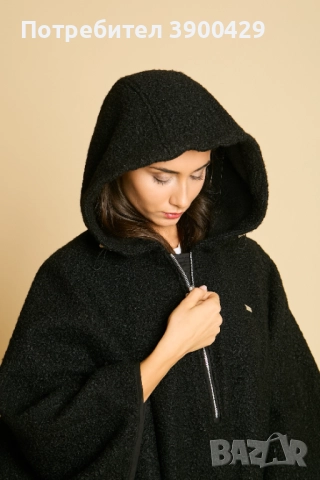 Дамска Вълнена Пелерина с Качулка Rafael - Черно, снимка 3 - Палта, манта - 52183945