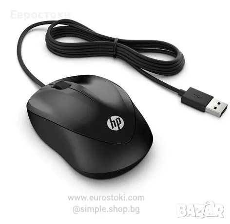 Мишка HP Wired Mouse 1000, кабелна, оптична, USB, цвят: черно, снимка 1