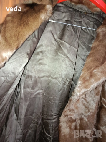 Винтидж кожено палто с косъм кафяво размер М , снимка 3 - Палта, манта - 53666224