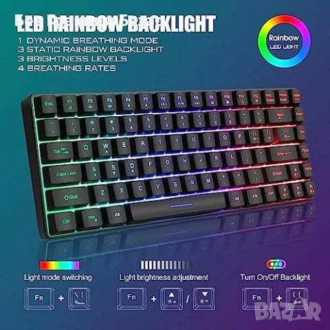 Нова Ултра компактна 85 клавиша UK клавиатура с механично усещане + RGB мишка, снимка 3 - Клавиатури и мишки - 53739565