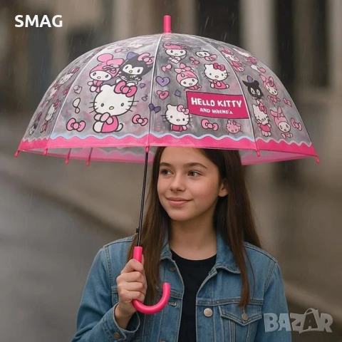 Автоматичен детски чадър Hello Kitty, цикламен_1253388, снимка 2 - Чадъри - 54298572