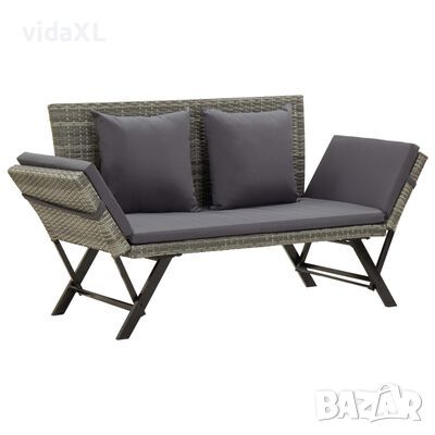 vidaXL Градинска пейка с възглавници, 176 см, сива, полиратан(SKU:46232, снимка 1 - Градински мебели, декорация  - 45483333