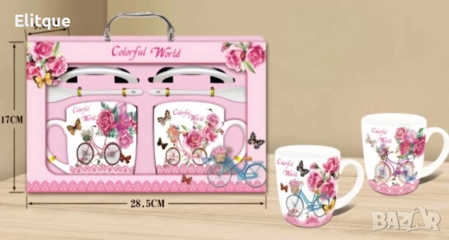 Комплект от 2 броя чашки с 2 броя лъжички, 400ML, снимка 5 - Чаши - 52898305