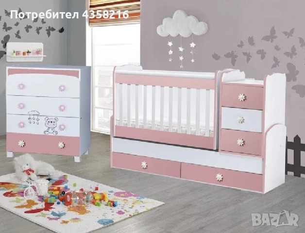 БЕБЕШКА КОШАРА С МАТРАК И СКРИН - розово обзавеждане