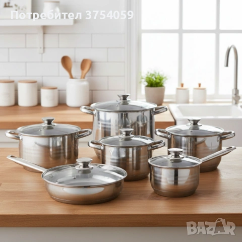 Комплект тенджери от неръждаема стомана ADM – 12 части с капаци BXGG-001