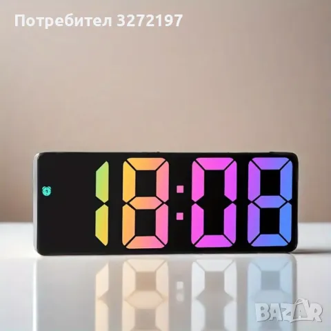 USB LED цифров часовник с голям цветен дисплей,регулируема яркост, гласов контрол,температура,аларма, снимка 3 - Други - 48651310