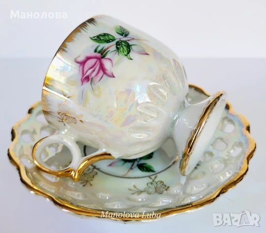 Порцеланова чаша с чинийка Roberts Company of San Francisco, произведени в Япония., снимка 3 - Други ценни предмети - 51211267