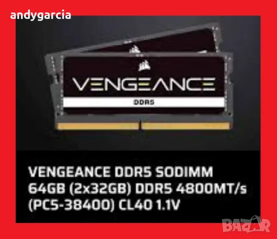 64GB (2x32GB) 4800Mhz DDR5 CORSAIR VENGEANCE SODIMM 4800MT/s PC5-38400 CL40 рам за лаптоп, снимка 1 - RAM памет - 49504801