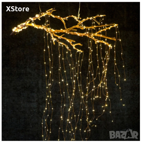 Декоративен сноп от 200 LED светлини, 100-240 V с щепсел, топло бяла светлина, снимка 4 - Лед осветление - 52440462