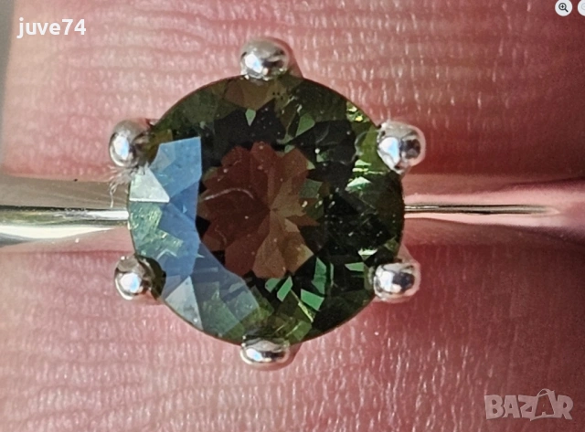 СРЕБЪРЕН ПРЪСТЕН С ФАСЕТИРАН МОЛДАВИТ (ЧЕХИЯ), снимка 5 - Пръстени - 53629913