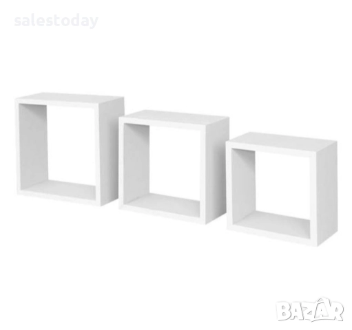 Рафтове за стена, бели, 3бр квадратни етажерки в комплект , снимка 2 - Аксесоари за кухня - 33939573