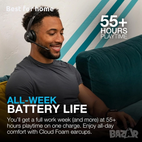 Безжични слушалки JLab Go Work (Gen 2) – Bluetooth, 55ч. батерия и Multipoint връзка, снимка 4 - Слушалки и портативни колонки - 52978896