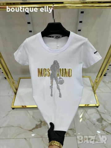 дамска тениска, бяло, черно, праскова