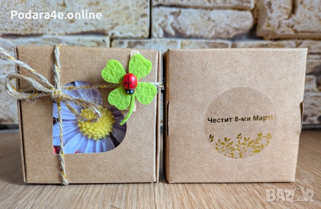 Подаръчна кутийка Маргаритка за Осми Март от ароматен глицеринов сапун, снимка 2 - Подаръци за жени - 53467705