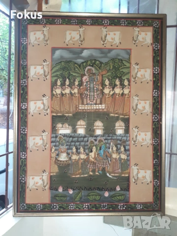 Стара огромна много красива индийска картина върху плат