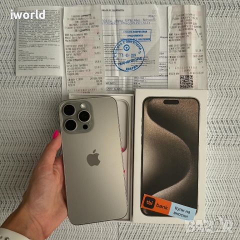 24М ГАРАНЦИЯ + ЗАСТРАХОВКА ❗️iPhone 15 Pro Max❗️ Лизинг от 84лв/м❗️ Natural titanium ❗️256гб, снимка 1