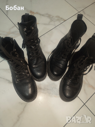 Боти с висока равна подметка от естествена кожа 38ном