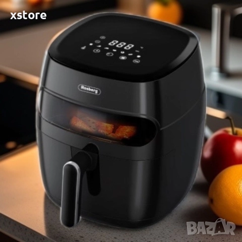 Фритюрник AirFryer , 1350W, 5.2л., LED дисплей, Горещ въздух, Таймер, до 200°C, Черен, снимка 3 - Фритюрници - 52712110