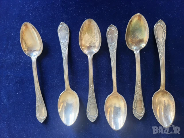 лъжички за чай / кафе, посребрени, к-т 6 броя, модел "Дубок", СССР / + прибори от този модел отделно