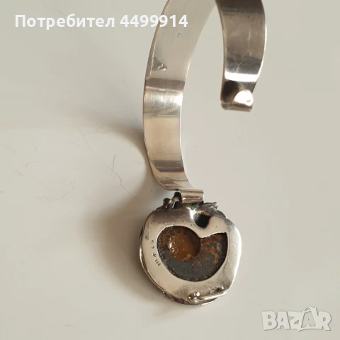 Стара сребърна гривна с Амонит, снимка 8 - Гривни - 50656338