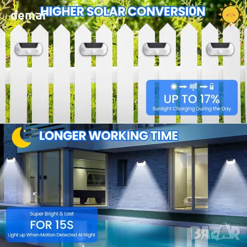 NEWNEN Соларни охранителни лампи за външна употреба със сензор за движение, 4 броя, снимка 2 - Соларни лампи - 49822463